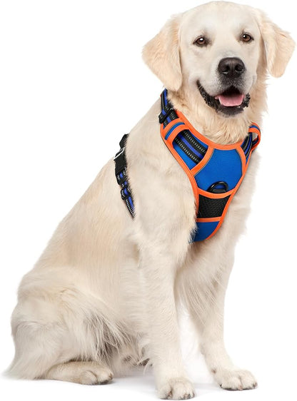 rabbitgoo Dog Harness No Pull with 2 Leash Clips, Adjustable Soft Padded, Reflective Oxford No Choke Pet Vest with Easy Control Handle for Large Dogs, Blue &amp; Orange, XL