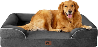EHEYCIGA Orthopedic Dog Beds for Extra Large Dogs 44x32Inch, Waterproof Memory Foam XL Pet Bed with Sides, Non-Slip and Egg-Crate Foam Big Dog Couch Bed with Washable Removable Cover, Grey