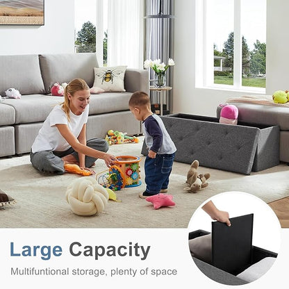 Sweetcrispy Foldable Storage Ottoman 43in, Storage Chest, Large Ottoman Bench Foot Rest Stool with Padded Seat for Entryway Living Room, Bedroom,Load 350lbs, Modern Grey