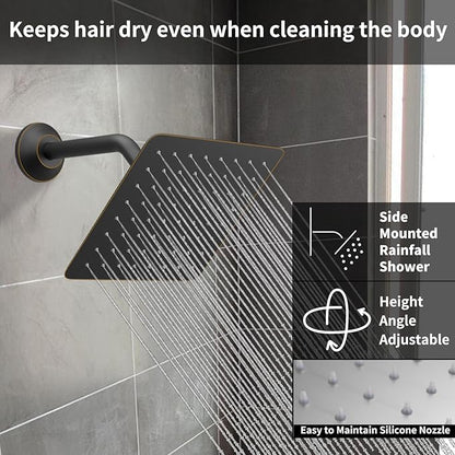 Oil Rubbed Bronze Shower System Set Temperature Display Push Button Shower Faucet with 12 inch and 8 inch Wall Mount Full Body Shower Head and Handheld Shower