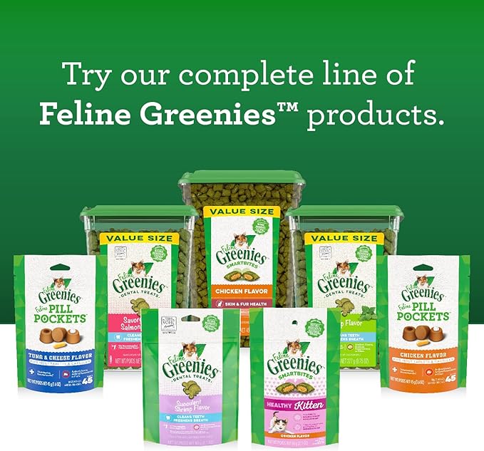Greenies Feline Smartbites Skin &amp; Fur Crunchy and Soft Natural Cat Treats, Salmon Flavor, 4.6 oz. Pack (Pack of 2)