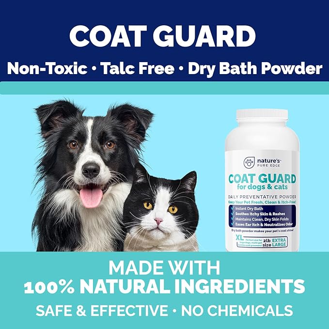 Coat Guard Dry Shampoo for Dogs and Cats - Extra Large 2 lbs Jar, Dog Dry Shampoo Powder, Waterless Dog Shampoo, Anti Itch Relief, Cedar Scented, Anti Dandruff, Hot Spots, Nature&