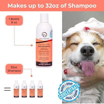 COAT DEFENSE Sensitive Dogs Shampoo | Made in USA | All-Natural Hypoallergenic - Soothes and Relieves Itchy &amp; Dry Skin | 8 Ounces Concentrated Makes 32 Ounces