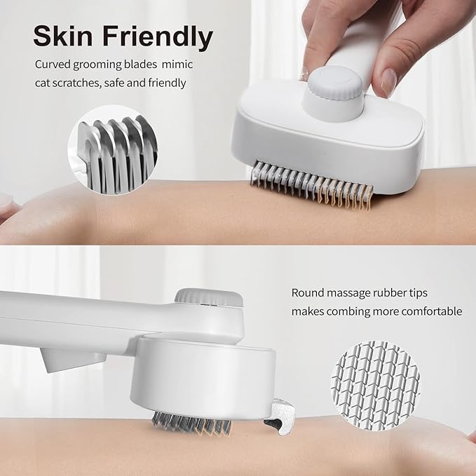 2-in-1 Deshedding Brush &amp; Dematting Comb for Cats, Cat Brush for Long Haired Cats, Effectively Removes Matted Fur &amp; Tangles, White
