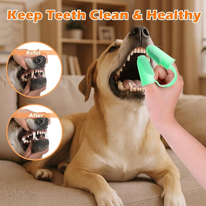 Dog Toothbrush, Dogs Tooth Brushing Kit, Cat Tooth Brush for Small to Large Dogs &amp; Puppies, 2Pack Double Finger Toothbrush for Dog Teeth 360 Cleaning &amp; Dental Care