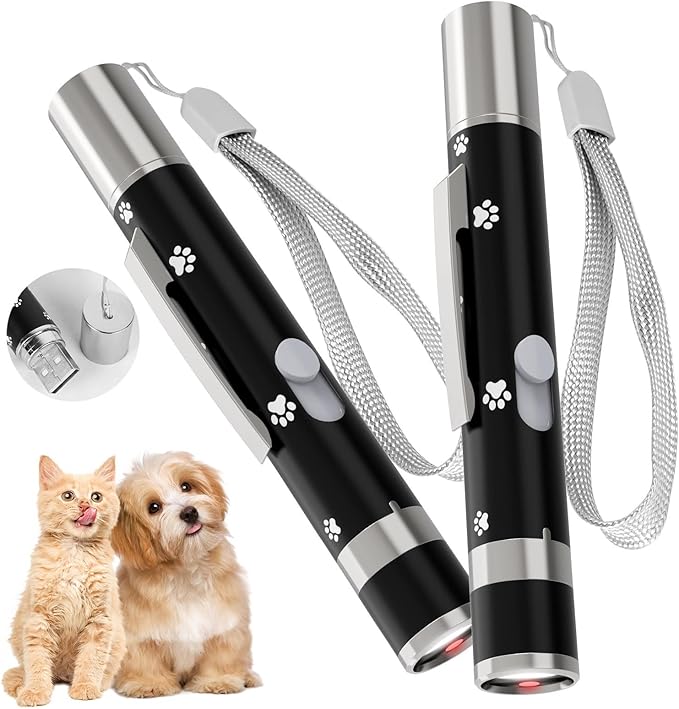 Cat Toys, 2 Pieces, USB Rechargeable Interactive Cat Mouse Toys, 3 Light Modes &amp; 5 Adjustable Patterns, Portable Kitten Toy for Indoor Cats &amp; Dogs, Training &amp; Exercise Fun