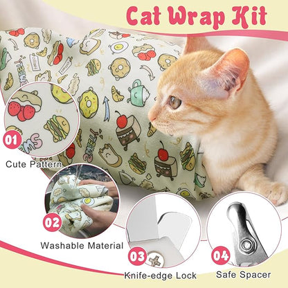 4p Cat Wrap for Cutting Nails Set, Self-Adhesive Cat Wrap Comfortable &amp; Soft Cat Grooming Wrap Suitable for Many Cat Sizes Cat Burrito Wrap for Trimming Nails