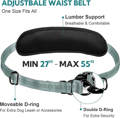 Hands Free Dog Leash with Pouch, Adjustable Waist Belt with Double Padded Handles, Waist Leash for Dog Walking, Dog Leash with Bungee for Medium &amp; Large Dog, Dog Walking Accessories, Olive