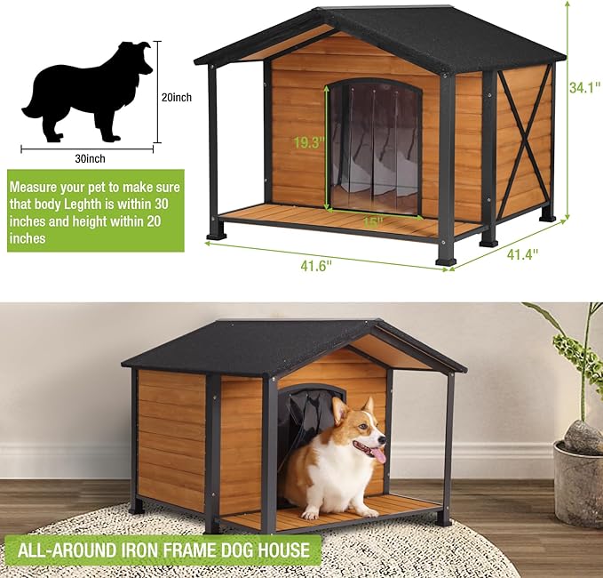 Dog House Outdoor &amp; Indoor Unique All-Around Iron Frame Dog Kennel for Winter with Raised Feet for Small &amp; Medium &amp; Large Dogs,Weatherproof Roof (41.6 “L×41.4”W×34.1“H)