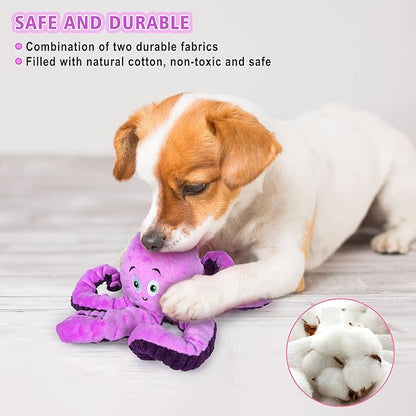 Dog Squeaky Toys Octopus - Tough Plush Large Medium &amp; Small Dog Toys - Stuffed Animals Puppy Toys - Funny Cute Dog Toy for Dog Birthday Presents (Octopus Purple)