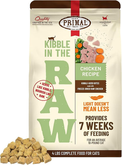 Primal Kibble in The Raw, Freeze Dried Cat Food, Chicken, Scoop &amp; Serve, Made with Raw Protein, Whole Ingredient Nutrition, Crafted in The USA, Dry Cat Food, 64 Ounce (4 lb) Bag