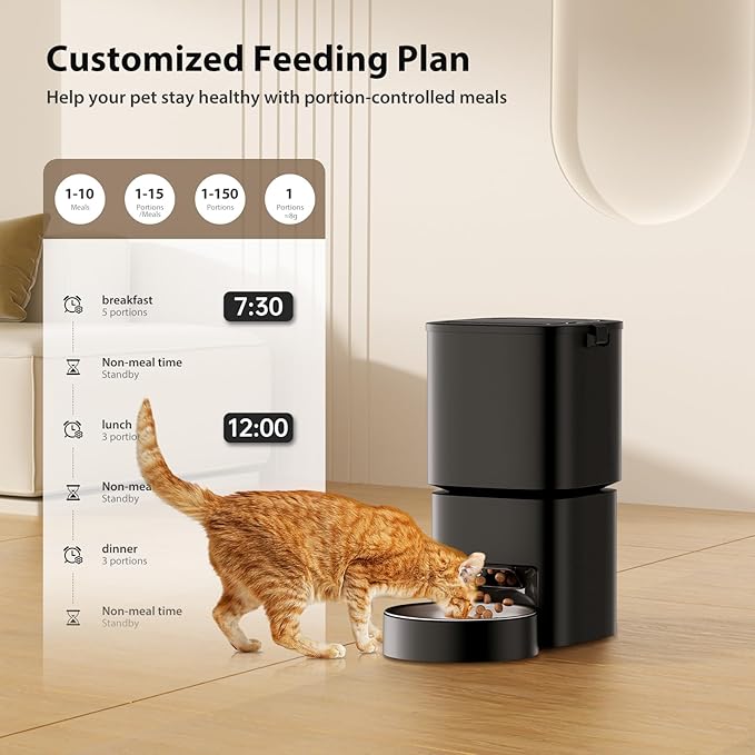 Automatic Cat Feeder, 5L/21 Cup Timed Automatic Pet Feeder, Dual Power Auto Dog Feeders, Pet Dry Food Dispenser for Cats &amp; Small Dogs, 1-10 Meal Programmable 1-15 Portion Control Cat Feeder(Not WiFi)