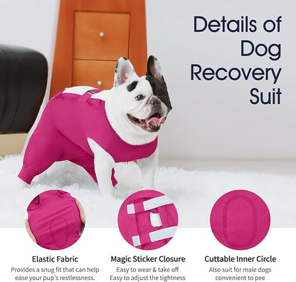 IECOii Pet Surgery Recovery Suit,Breathable Dog Bodysuit E-Collar &amp; Cone Alternative Surgical Suit After Spayed/Neutered Wear,Recovery Suit for Dogs Male Female Sleeve to Prevent Licking,XL-Rosered