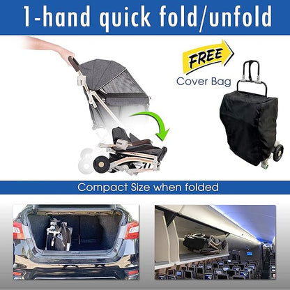 HPZ-PR America Pet Rover Lite Premium Light-Weight Dog/Cat/Pet Stroller Travel Carriage with Convertible Compartment/Aluminum Frame for Small &amp; Medium Pets (Gray 2nd-Gen.)
