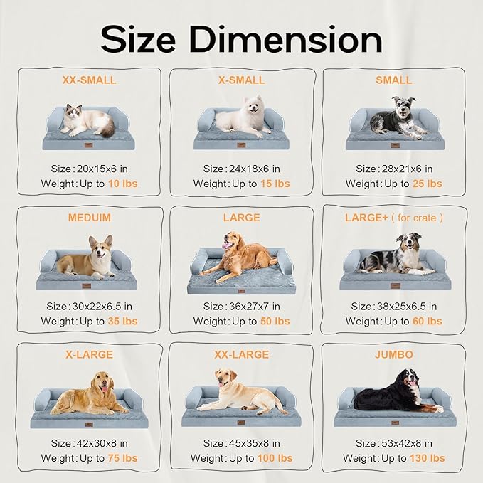 Extra Large Dog Bed-Orthopedic Waterproof XL Dog Bed for XLarge Extra Big Dogs - Foam Couch Sofa Washable with Removable Cover-Grey