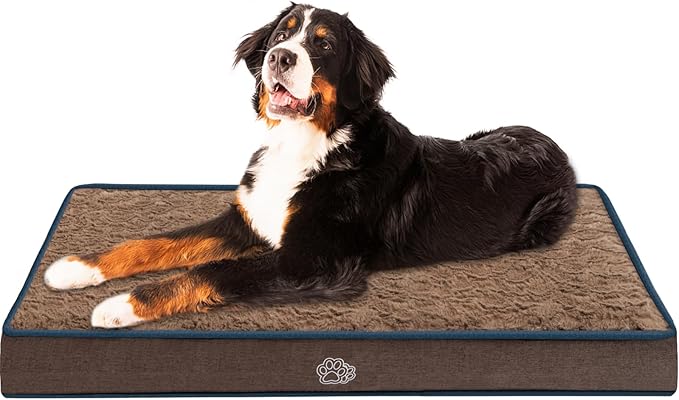 EMPSIGN Dog Bed Mat 47 Inch Reversible Warm &amp; Cool,Washable Dog Crate Bed with Egg Crate Foam Support, Pet Sleeping Mat for Large Medium Small Dogs, Fluffy Kennel Pad(Brown)