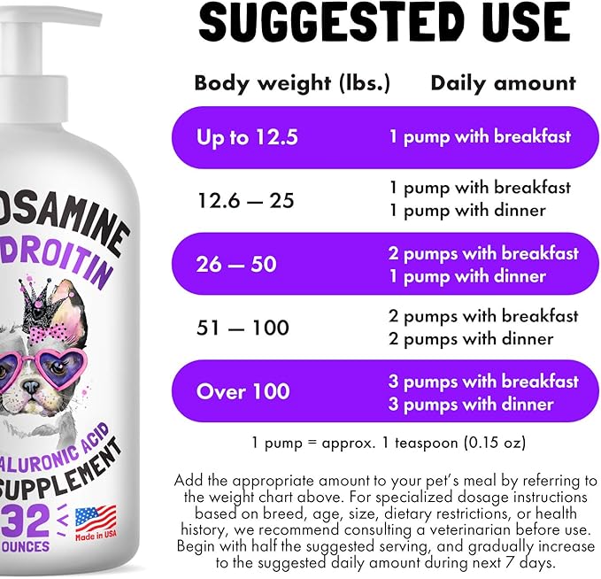 Liquid Glucosamine for Dogs Bacon Flavour Chondroitin, MSM &amp; Hyaluronic Acid K9 Supplement Hip and Joint Formula Advanced Mobility Joint Pain Relief Senior Advanced Supplement for All Breeds 32 oz