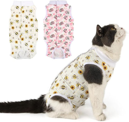 2 Packs Cat Surgery Recovery Suit Surgical Clothes Abdominal Wounds Anti-Licking Cat Bodysuit Onesie Substitute E-Collar&amp; Cone