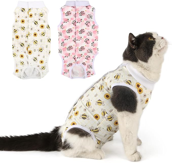 2 Packs Cat Surgery Recovery Suit Surgical Clothes Abdominal Wounds Anti-Licking Cat Bodysuit Onesie Substitute E-Collar&amp; Cone