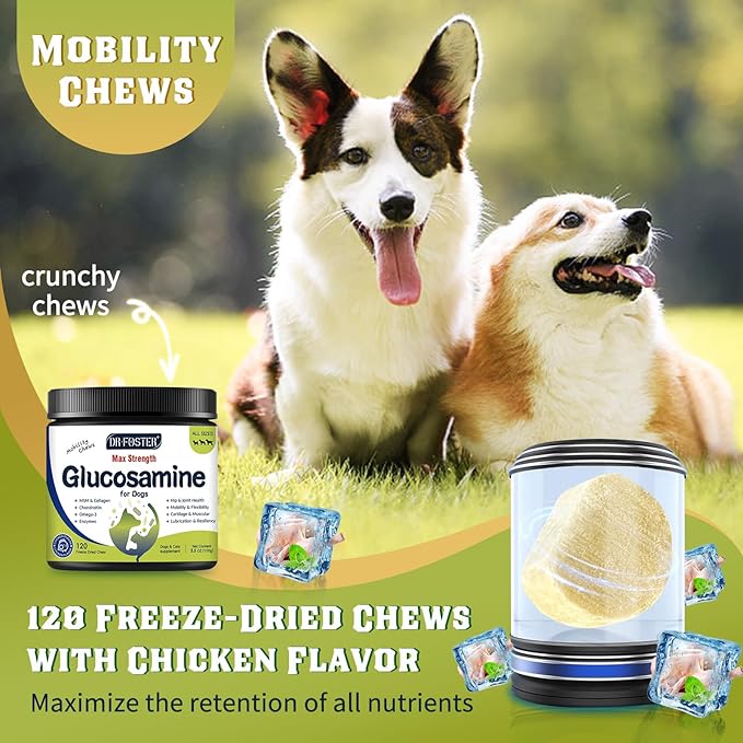 Glucosamine for Dogs, Hip and Joint Supplement for Dogs with Chicken Flavor, Anti Inflammatory, Dog&