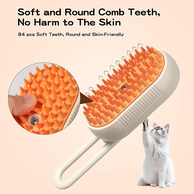 Pet Steam Brush, Rechargeable Cat Steam Brush for Shedding, 2025 New &amp; 4 in 1 Pet Spray Hair Removal Comb with Anti-Static,Massage, Cleaning, Shedding &amp; Combing All In One! (Khaki)