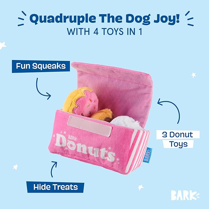 Barkbox Dog Toys – Barker’s Dozen Donuts Plush 4 in 1 Multi Part Interactive Dog Toy for Dogs &amp; Puppies – Small