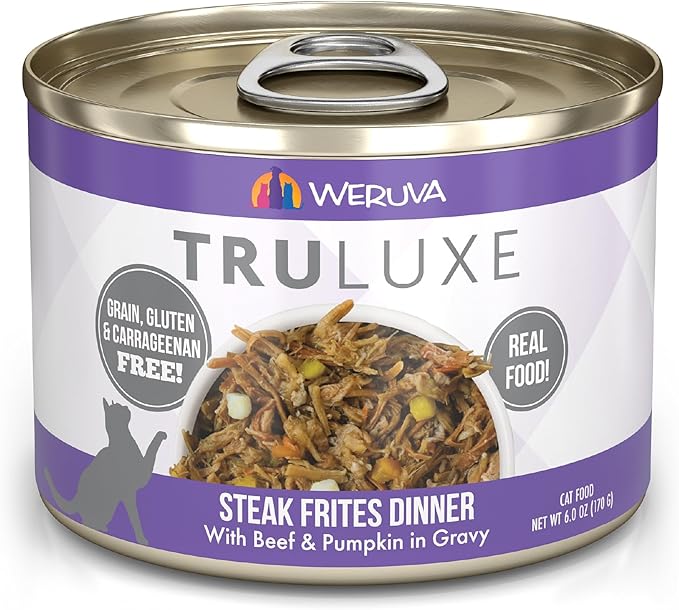 Weruva TruLuxe Cat Food, Steak Frites Dinner with Beef &amp; Pumpkin in Gravy, 6oz Can (Pack of 24)