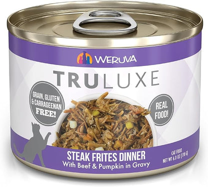 Weruva TruLuxe Cat Food, Steak Frites Dinner with Beef &amp; Pumpkin in Gravy, 6oz Can (Pack of 24)