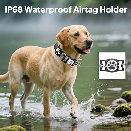 Dog Collar with Waterproof AirTag Holder &amp; Anti-Lost QR Code, Cute Bling Warpping Adjustable Width for Small Medium Large Pet (Black, L)