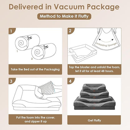 EHEYCIGA Memory Foam Dog Bed for Medium Size, Orthopedic Dog Sofa with Sides and Waterproof Liner, Washable Bolster Pet Couch with Removable Cover, 35x22x6.5 Inch, Grey