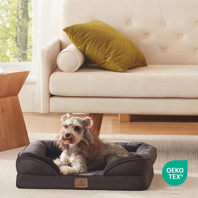 Bedfolks Orthopedic Dog Bed, Waterproof Dog Sofa Bed for Small Dogs &amp; Cats, Egg Foam Pet Couch Bed with Removable Washable Cover and Nonslip Bottom, Black