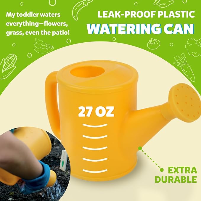 Blue Kids Gardening Tools - Includes Sturdy Tote Bag, Watering Can, Gloves, Shovels, Rake, and Delightful Children&