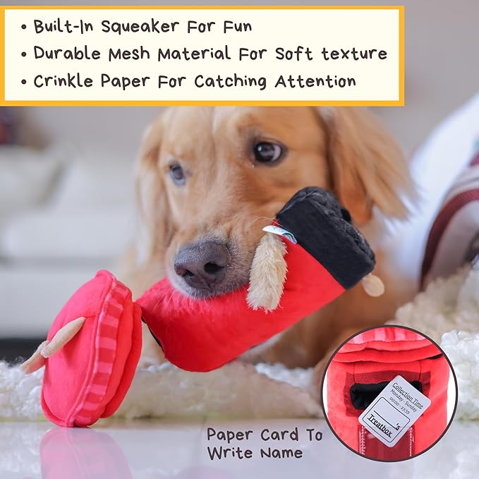 British Postbox Treat-Dispensing Soft Plush Squeaky Pet Toy - Iconic UK Enrichment Gift, Durable Cute &amp; Fun Toy for Interactive Play, Hide Food for Nose-Work Puzzle, Small Medium Dogs