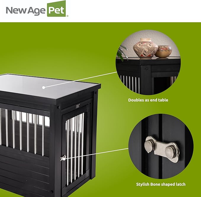New Age Pet ECOFLEX Dog Crate End Table - Furniture-Style Pet Crate for Crate Trained Dogs - Stainless Steel Tubing &amp; a Latched Closure - 10 Year Manufacturer&