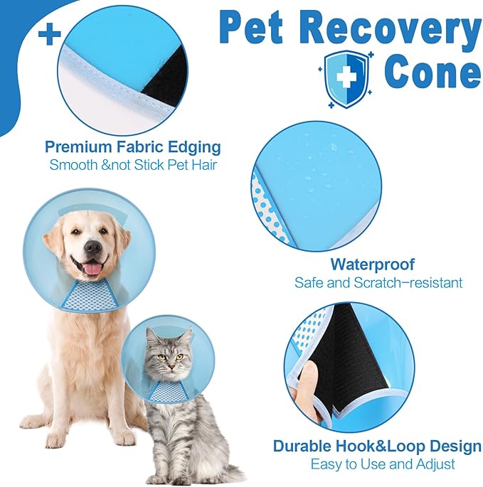 Supet Dog Cone Collar Adjustable After Surgery, Comfortable Pet Recovery Collar &amp; Cone for Large Medium Small Dogs, Elizabethan Dog Neck Collar Plastic Practical