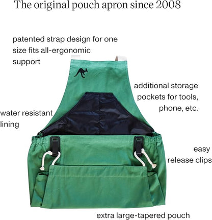 Roo Gardening Apron with Pockets &amp; Harvesting, Picking Pouch - Adjustable, Water-resistant, Washable Canvas Cotton