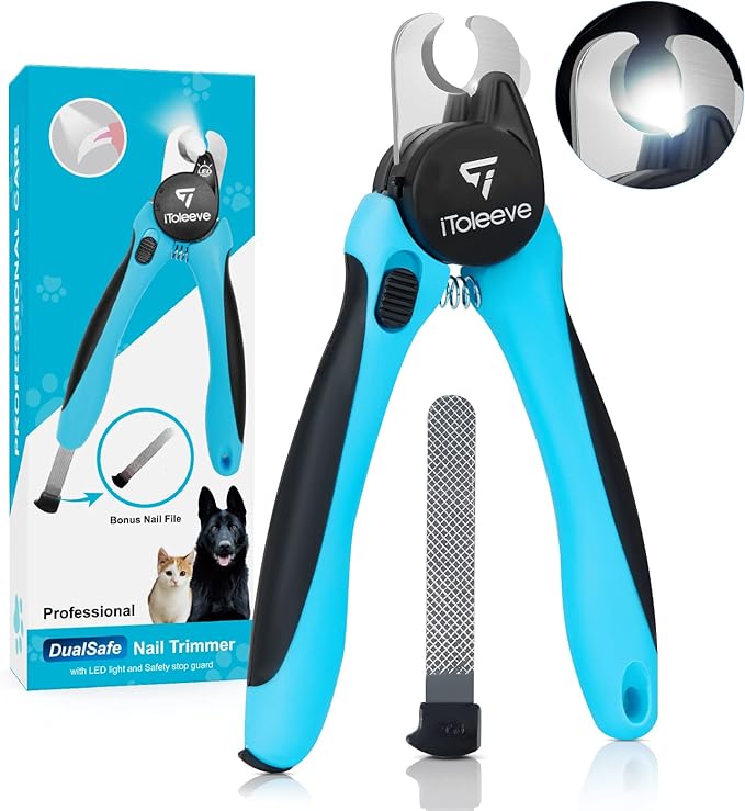LED Dog Nail Clipper with Light, Illuminates Nails or Bloodline for Safe and Easy Trimmers, Extra Sharp for Thick Nails, Quick Sensor, Avoid Over Cutting Toenail, for Cats &amp; Dogs