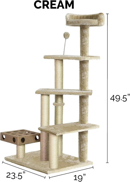 Furhaven 49.5" Tall Cat Tree for Indoor Cats, Ft. Sisal Scratching Posts, Plush Ball Toy, &amp; Busy Box Toy - Tiger Tough Play Stairs Interactive Playground Tower - Cream, One Size