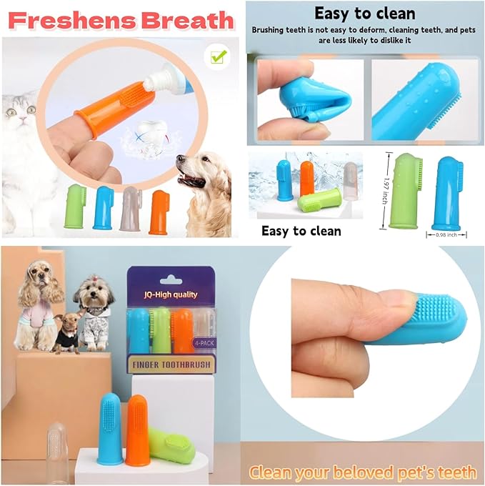 4 Pack Pet Tooth Brushing Kit – Extra Soft Finger Toothbrushes for Cats &amp; Dogs Gentle Plaque &amp; Tartar Removal, Freshens Breath Pain-Free Teeth Cleaning for Small to Large Pets