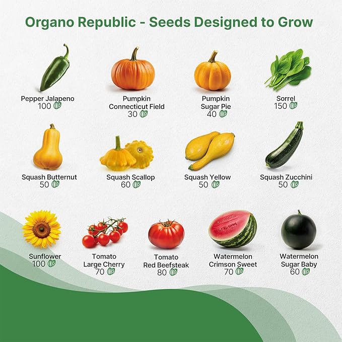 25 Summer Vegetable &amp; Fruit Seeds Variety Pack - 1,870+ Non-GMO Heirloom Veggie &amp; Fruits Seeds for Outdoors and Indoor Home Gardening, Including Collards, Tomato, Pepper, Okra, Onion, Bean, Cucumber