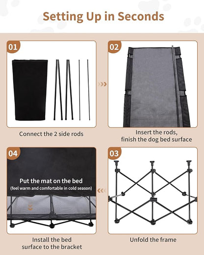 KingCamp Elevated Dog Bed for Large Dogs, Outdoor Raised Cooling Pet Cot Bed with Washable Breathable Mesh &amp; No-Slip Feet Perfect for Camping, Backyard, Indoor Use (L, Black)