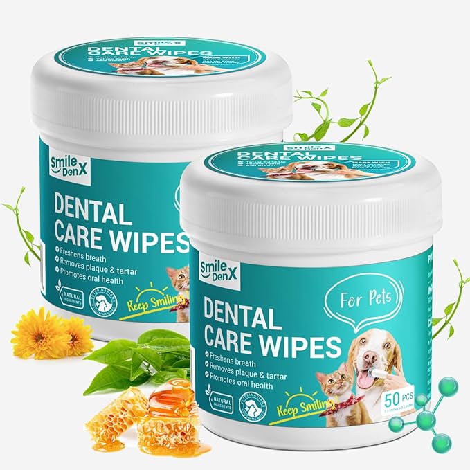 Dog Dental Care Finger Wipes - Teeth Cleaning Finger Wipes for Dog &amp; Cats - Tooth Brushing Kit Dental Wipes for Dog - Reduces Plaque &amp; Freshens Breath (100 PCS, Unscented)