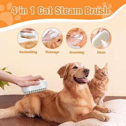 Cat Steam Brush,Rechargeable Pet Steam Brush for Cats Dogs,Silicone Dog Brushes for Short&amp;Long Haired Dogs,3 In 1 Pet Hair Remover Tool for Massage Grooming,Cleaning,Shedding White
