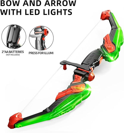 TEMI Bow and Arrow Set for Kids - Archery Toy Set - LED Light Up with Suction Cup Arrows, Target &amp; Quiver, Indoor and Outdoor Toys for Children Boys Girls