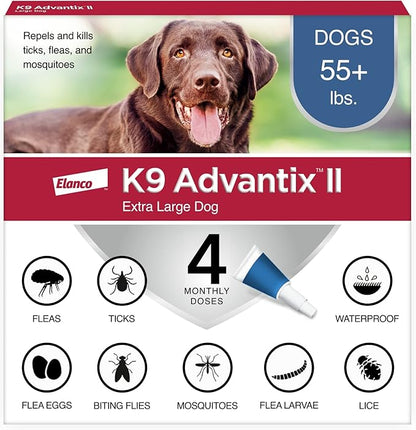 K9 Advantix II XL Dog Vet-Recommended Flea, Tick &amp; Mosquito Treatment &amp; Prevention | Dogs Over 55 lbs. | 4-Mo Supply