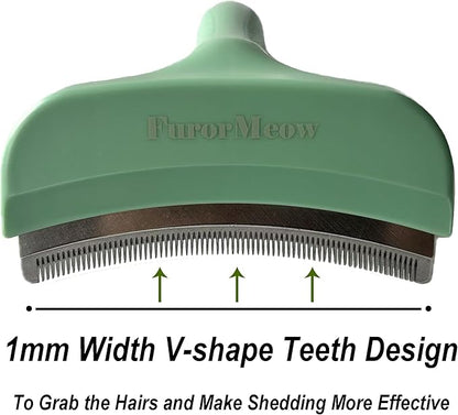 Pet Deshedding Tool with Curve Blade, Cat Grooming Brush, Tight V-shaped Teeth Shedding Comb for Cats and Dogs (Green, Large)