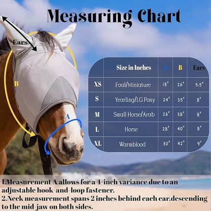 Horse Fly Mask, Adjustable Fly Masks for Horses with Ears, UV Protection from Insect Pests Comfort Mesh Without Nose Average Size Horses Accessories(Extra Small)