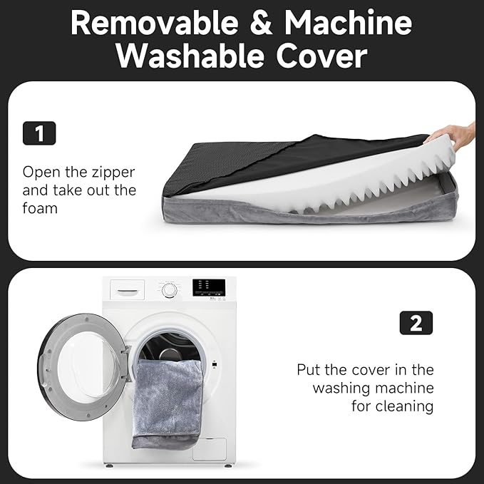 OhGeni Orthopedic Waterproof &amp; Machine Washable Dog Bed for Large Pets, Suitable for Crates, 25D Egg Crate Foam, Non-Slip Bottom &amp; Removable Cover, Flannel Fabric, 41 Inches(Gray)