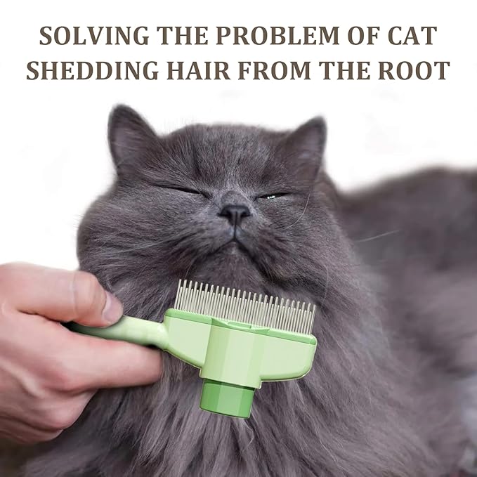 2-Pack Pet Hair Removal Comb &amp; Flea Comb with Release Button for Cats &amp; Dogs - Grooming Brush for Short/Long Hair Green &amp; Yellow