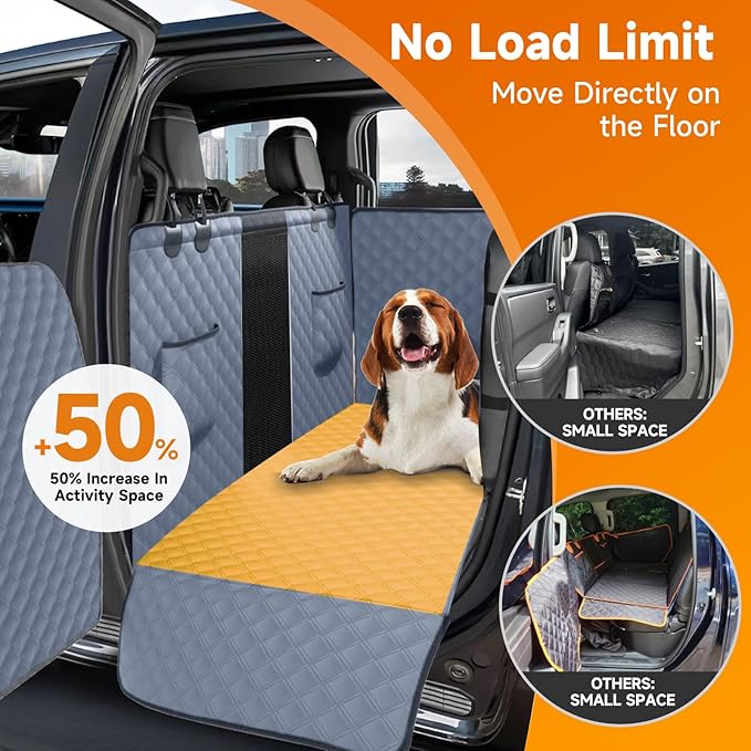 XL Dog Truck Seat Cover with Car Door Protector - Waterproof Full Coverage Back Seat Cover for Trucks with Flip-Up Rear Seats, Fits Full-Size Crew Cab Models Like F150 &amp; F250